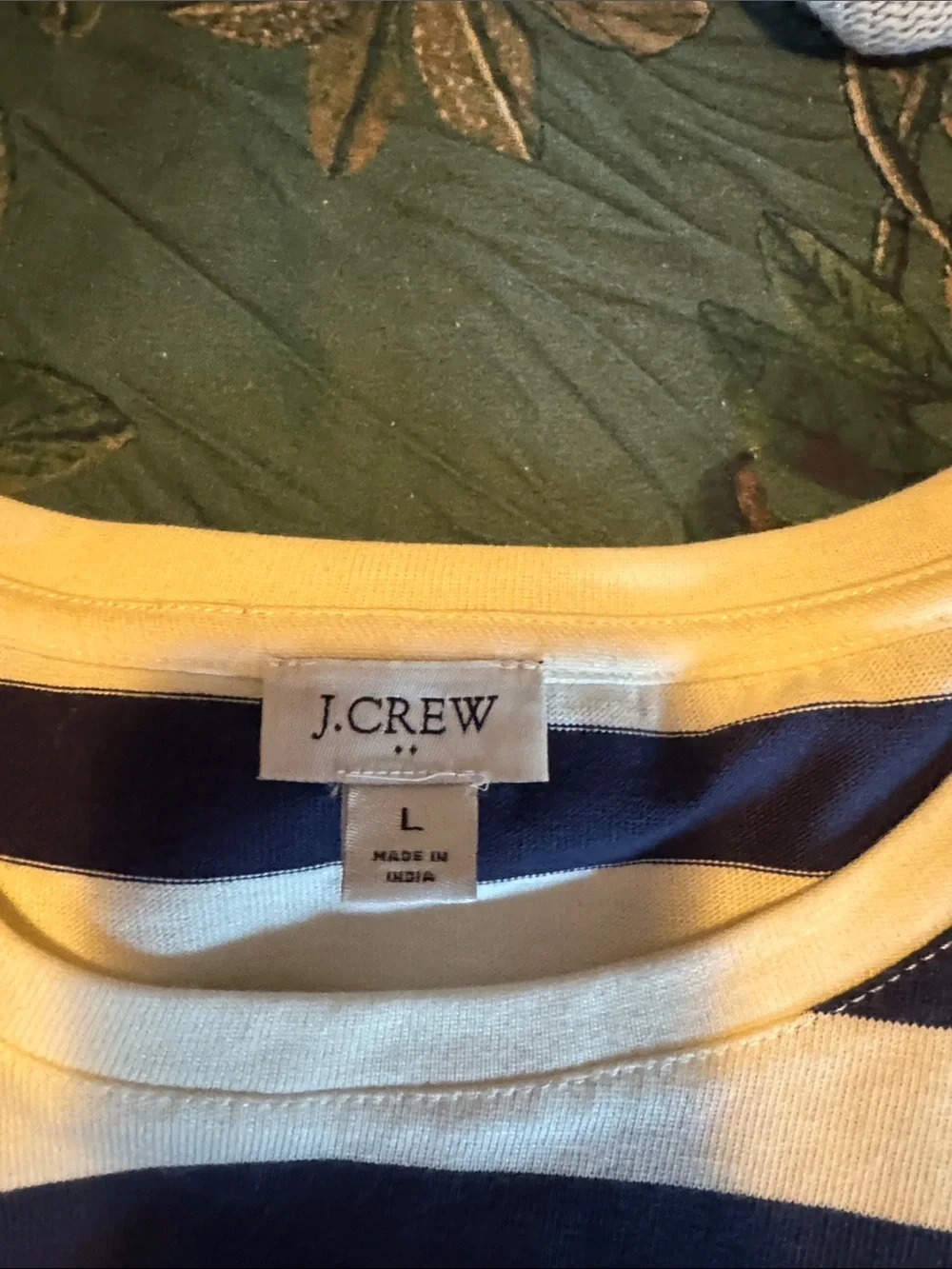 J. Crew Navy and White Striped Long-Sleeve Crew Top with Side Buttons